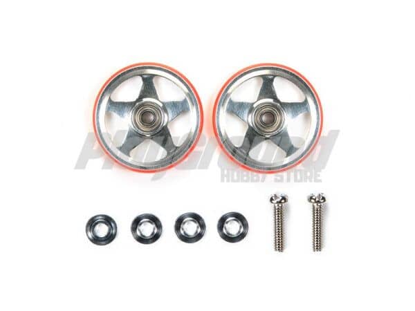 Tamiya 95396 1/32 Mini 4WD 19mm Aluminum Rollers (5 Spokes) w/Plastic Rings (Red)