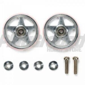 Tamiya 95438 1/32 Mini 4WD 19mm Aluminum Rollers (5 Spokes) w/Plastic Rings (Pink)