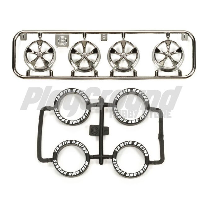 Tamiya 95330 Lo-Pro Tire/Wheel Set Black Plated (5-Spoke)