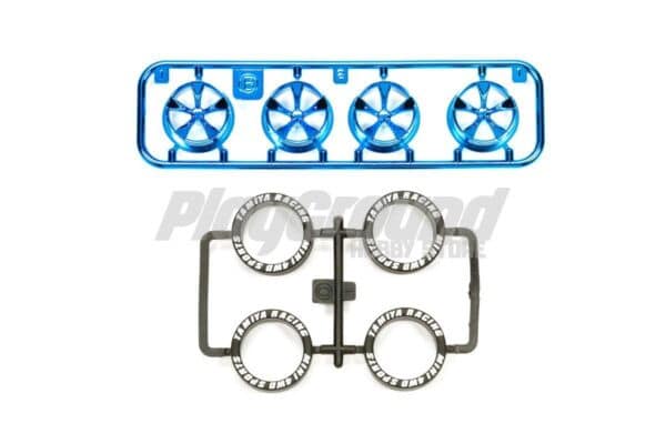 Tamiya 95332 Lo-Pro Tire/Wheel Set Blue Plated (5-Spoke)