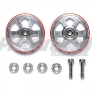 Tamiya 95513 19mm Aluminum Ball-Race Rollers (6 Spokes) w/Plastic Rings (Red)