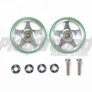 Tamiya 95493 19mm Aluminum Rollers (5 Spokes) w/Plastic Rings (Green)