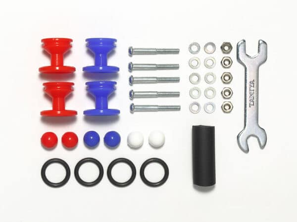 Tamiya 15525 1/32 Mini 4WD LOW FRICTION PLASTIC DOUBLE ROLLERS w/RUBBER RINGS (RED & BLUE/13-12mm)