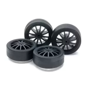 TAMIYA 15534 1/32 SMALL DIA. LOW FRICTION LOW-PROFILE TIRES (26mm) & CARBON WHEELS (FIN)