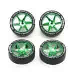 TAMIYA 95666 1/32 MINI 4WD FULLY COWLED 30TH ANNIV. SUPER HARD LOW PROFILE TIRES & MATTE GREEN PLATED WHEELS