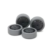 TAMIYA 15545 1/32 MINI 4WD HARD SMALL DIA. LOW-PROFILE TIRES (26mm/GRAY) & CARBON WHEELS (DISH, for SUPER X & XX CHASSIS)