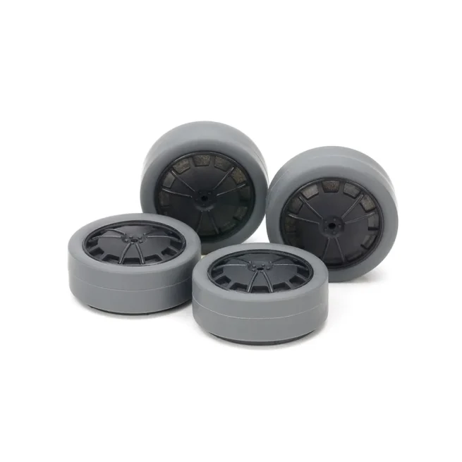 TAMIYA 15545 1/32 MINI 4WD HARD SMALL DIA. LOW-PROFILE TIRES (26mm/GRAY) & CARBON WHEELS (DISH, for SUPER X & XX CHASSIS)